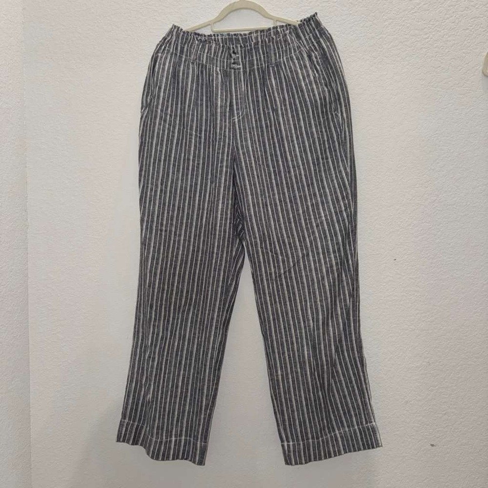 Briggs Women's Sz L Boho Pants Wide Leg Elastic Waist Blue Striped Resort Beach
